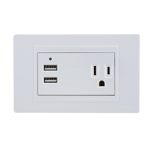 連體雙USB充電插座一單插座附接地 TGCU21